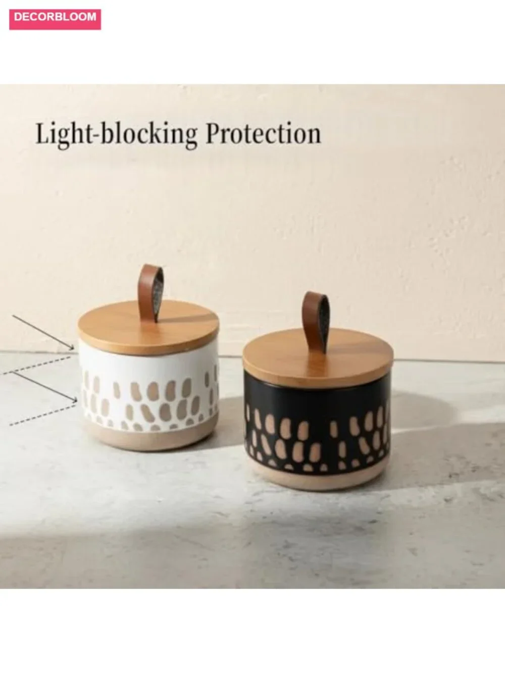 Boho Ceramic Storage Jar, Airtight Bamboo Lid, 5 fl oz Small Canister for Salt,